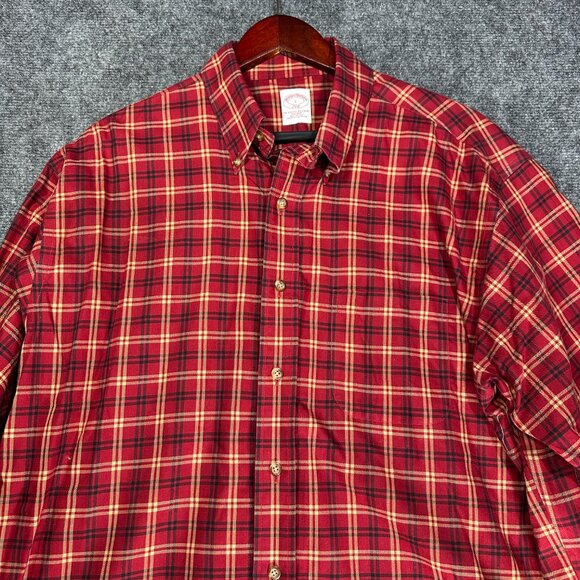 Brooks Brothers Shirt Mens Large Button Down The Original Polo Red Plaid Non Iro - Picture 5 of 8